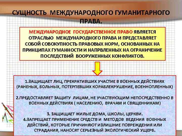 СУЩНОСТЬ МЕЖДУНАРОДНОГО ГУМАНИТАРНОГО ПРАВА. МЕЖДУНАРОДНОЕ ГОСУДАРСТВЕННОЕ ПРАВО ЯВЛЯЕТСЯ ОТРАСЛЬЮ МЕЖДУНАРОДНОГО ПРАВА И ПРЕДСТАВЛЯЕТ СОБОЙ