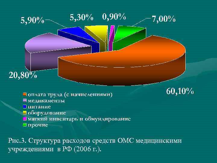 Рис. 3. Структура расходов средств ОМС медицинскими учреждениями в РФ (2006 г. ). 