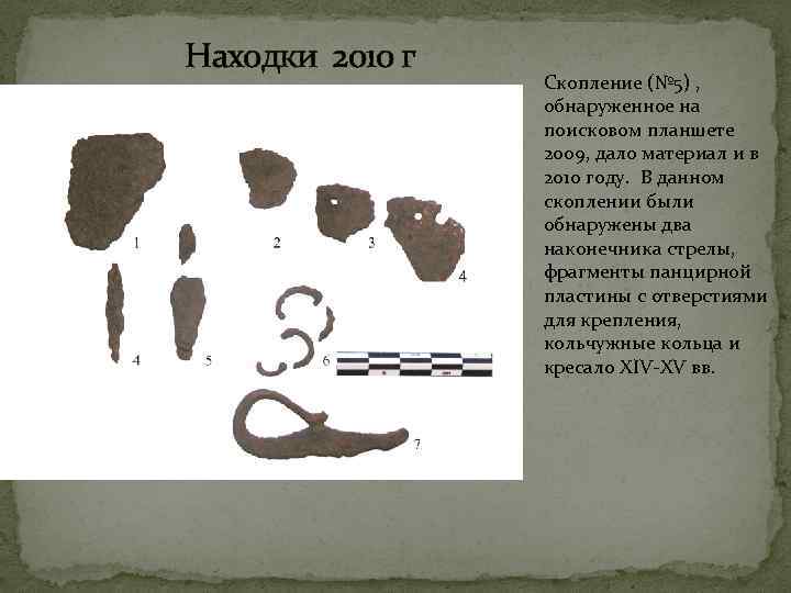 Находки 2010 г Скопление (№ 5) , обнаруженное на поисковом планшете 2009, дало материал