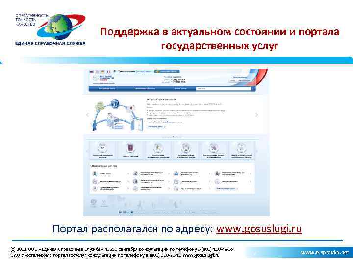 Поддержка в актуальном состоянии и портала государственных услуг Портал располагался по адресу: www. gosuslugi.