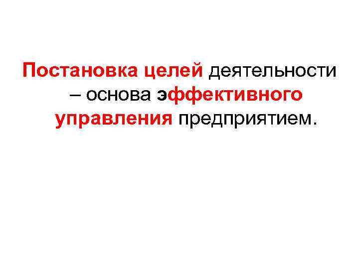 Постановка целей деятельности – основа эффективного управления предприятием. 