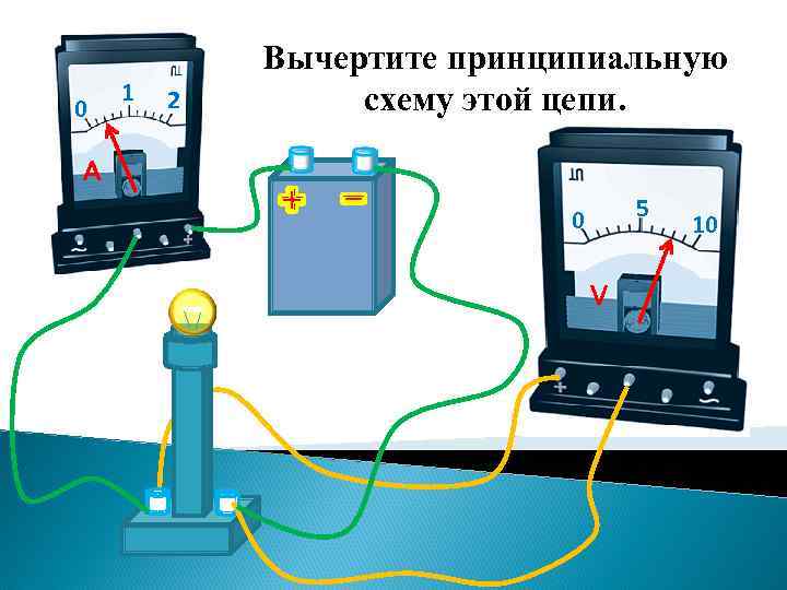 0 1 2 Вычертите принципиальную схему этой цепи. A 5 0 V 10 