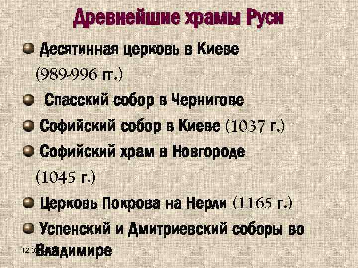 Древнейшие храмы Руси Десятинная церковь в Киеве (989 -996 гг. ) Спасский собор в