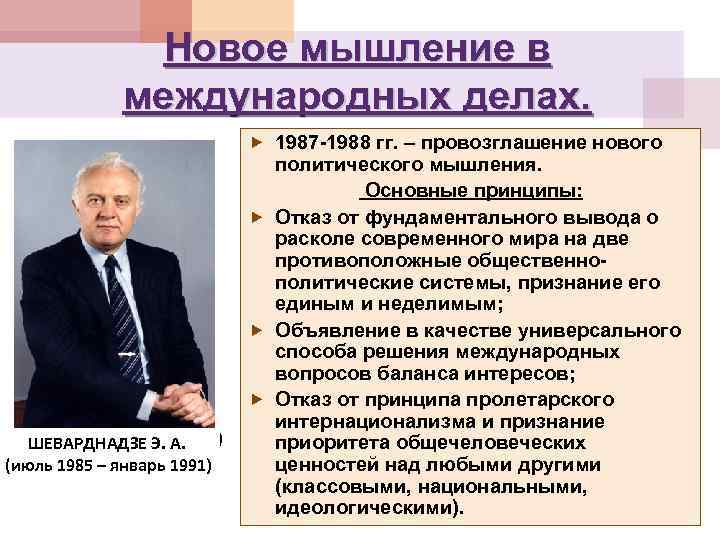 Новое мышление в международных делах. 1987 -1988 гг. – провозглашение нового ГРОМЫКО А. А.