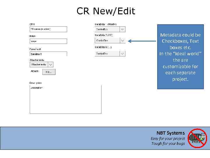 CR New/Edit Metadata could be Checkboxes, Text boxes etc. In the “Ideal world” the