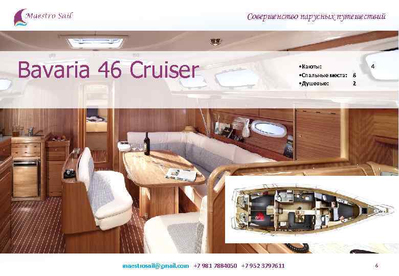 Совершенство парусных путешествий Bavaria 46 Cruiser maestrosail@gmail. com +7 981 7884050 +7 952 3797611