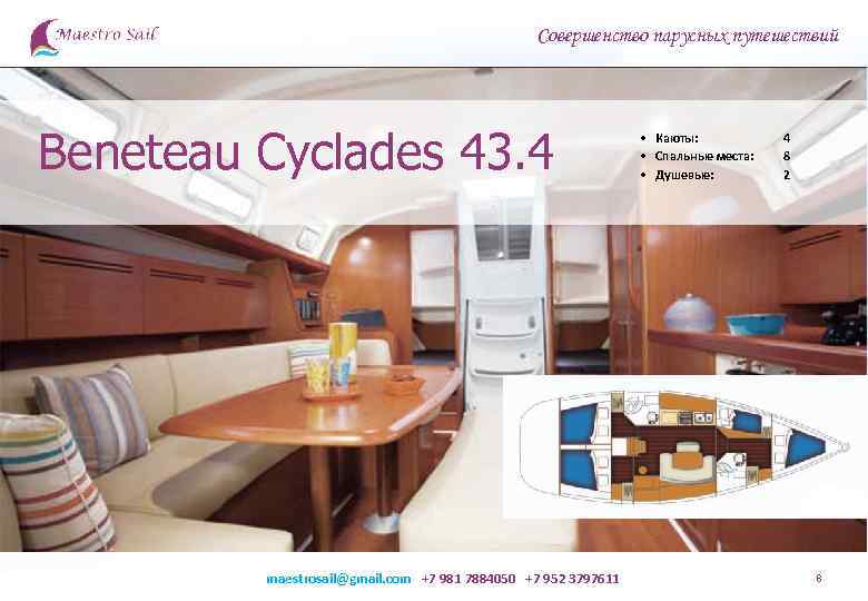 Совершенство парусных путешествий Beneteau Cyclades 43. 4 maestrosail@gmail. com +7 981 7884050 +7 952