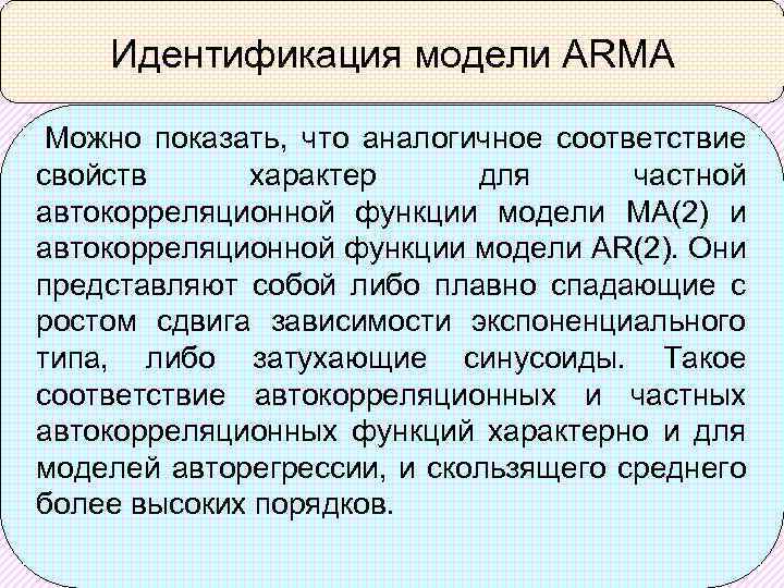 Идентификация модели ARMA Можно показать, что аналогичное соответствие свойств характер для частной автокорреляционной функции