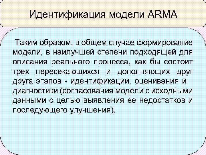 Идентификация модели ARMA Таким образом, в общем случае формирование модели, в наилучшей степени подходящей