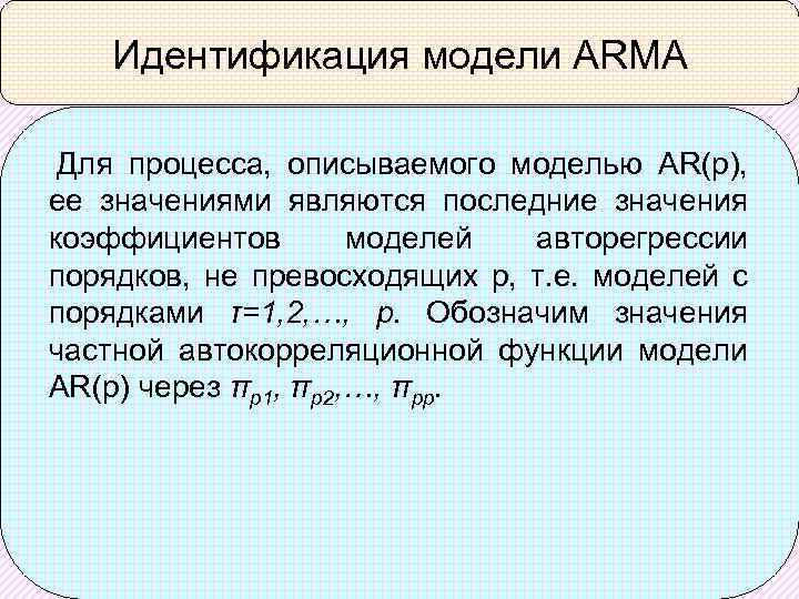 Смысл модели. Идентификация модели авторегрессии. Запишите в общем виде уравнение модели Arma(2,1).. Модель авторегрессии описывается уравнением. Уравнение модели Arma(0,3)..