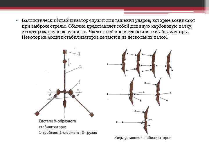  • Баллистический стабилизатор служит для гашения ударов, которые возникают при выбросе стрелы. Обычно