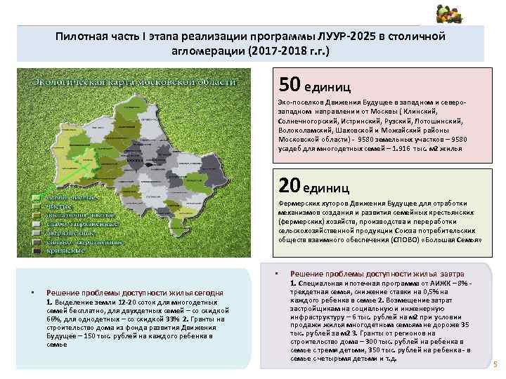 Пилотная часть I этапа реализации программы ЛУУР-2025 в столичной агломерации (2017 -2018 г. г.