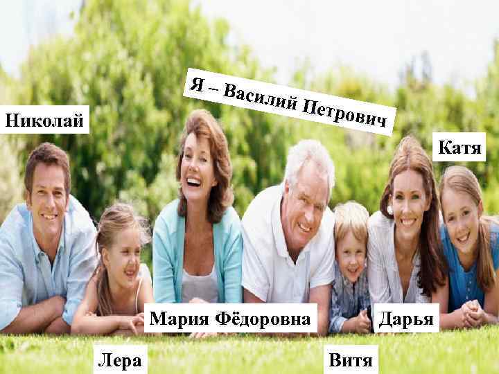 Я – Ва силий Николай Петро вич Катя Мария Фёдоровна Лера Дарья Витя 