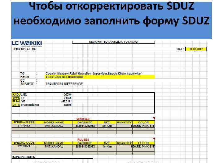Чтобы откорректировать SDUZ необходимо заполнить форму SDUZ 