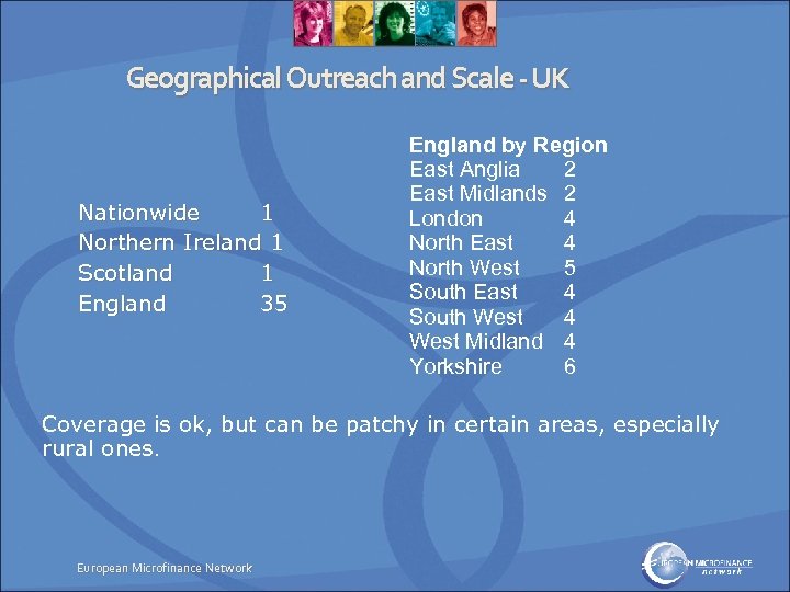 Geographical Outreach and Scale - UK Nationwide 1 Northern Ireland 1 Scotland 1 England