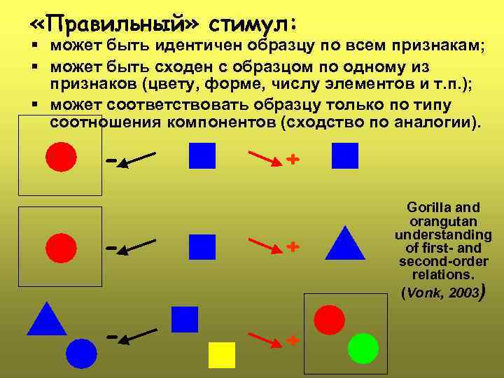 «Правильный» стимул: § может быть идентичен образцу по всем признакам; § может быть