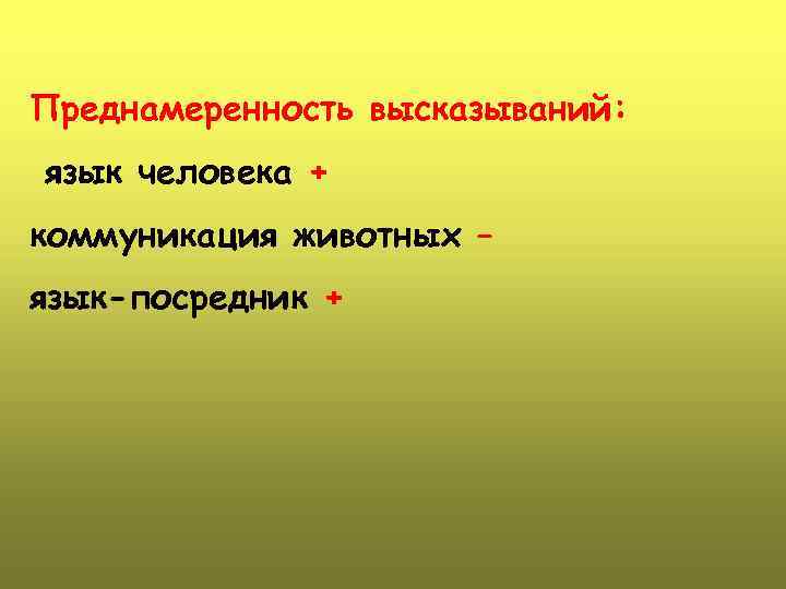 Преднамеренность высказываний: язык человека + коммуникация животных – язык-посредник + 