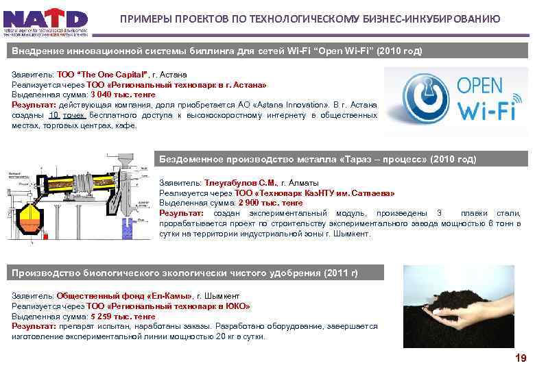 ПРИМЕРЫ ПРОЕКТОВ ПО ТЕХНОЛОГИЧЕСКОМУ БИЗНЕС-ИНКУБИРОВАНИЮ Внедрение инновационной системы биллинга для сетей Wi-Fi “Open Wi-Fi”