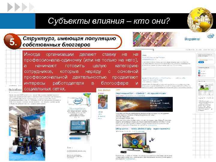 LOGO 5. Субъекты влияния – кто они? Структура, имеющая популяцию собственных блоггеров Иногда организации