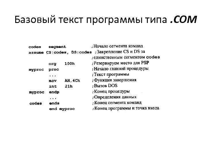 Базовый текст программы типа. COM 