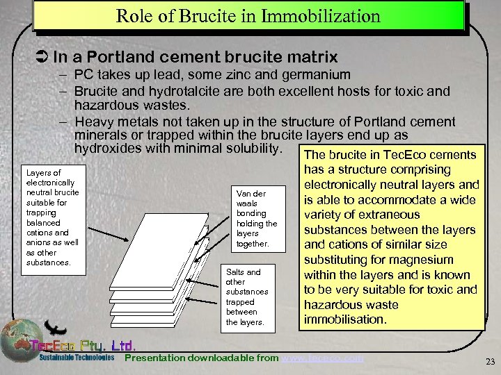 Role of Brucite in Immobilization Ü In a Portland cement brucite matrix – PC