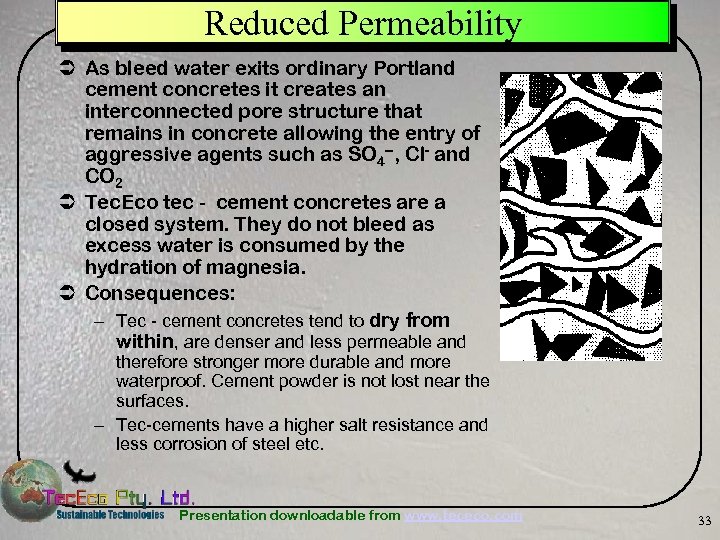 Reduced Permeability Ü As bleed water exits ordinary Portland cement concretes it creates an