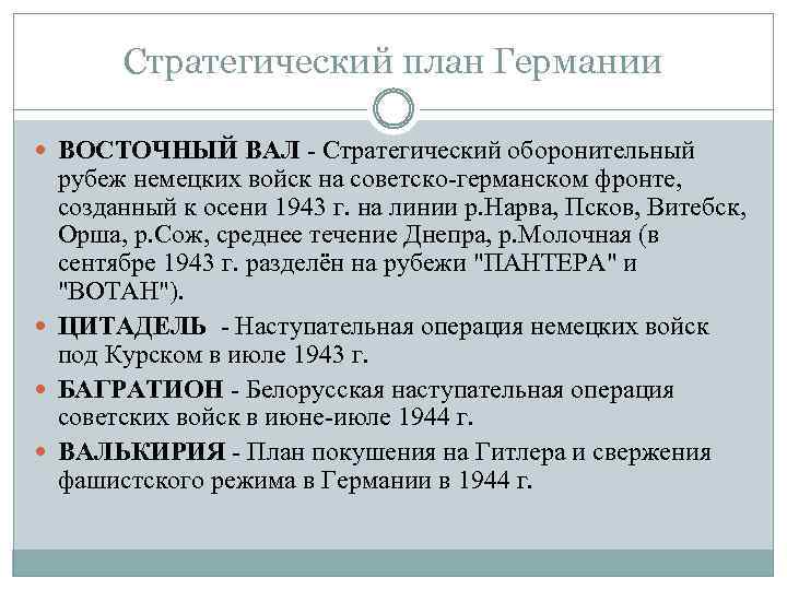 Стратегический план Германии ВОСТОЧНЫЙ ВАЛ - Стратегический оборонительный рубеж немецких войск на советско-германском фронте,