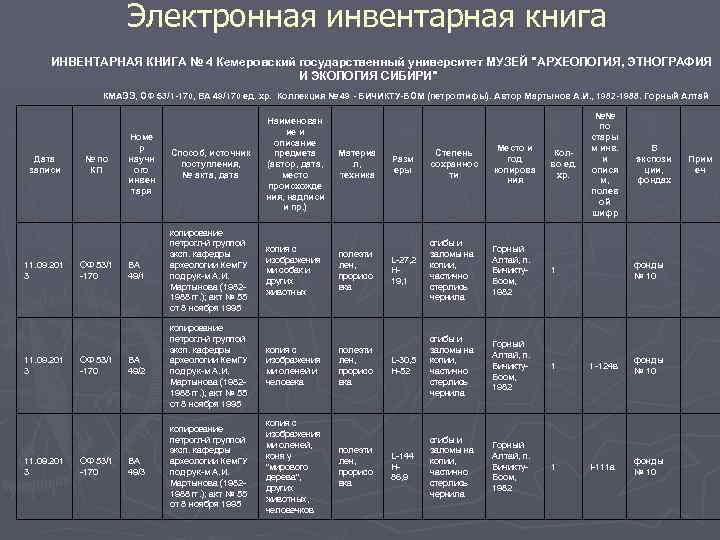 Инвентарная книга образец