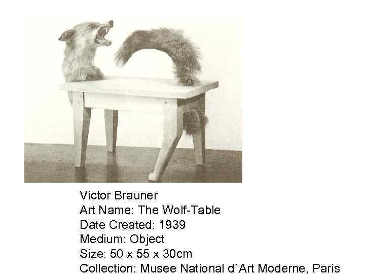 Victor Brauner Art Name: The Wolf-Table Date Created: 1939 Medium: Object Size: 50 x
