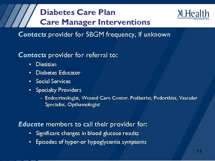 Diabetes Care Plan Care Manager Interventions Contacts provider for SBGM frequency, if unknown Contacts