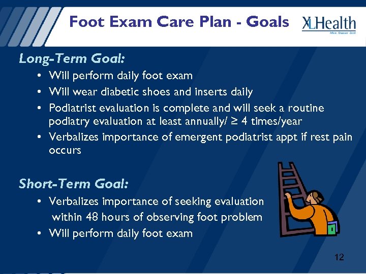 Foot Exam Care Plan - Goals Long-Term Goal: • Will perform daily foot exam