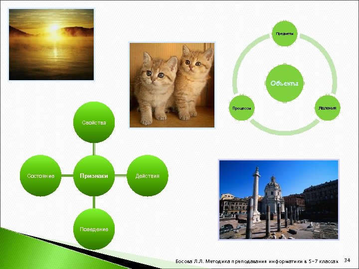 Предметы Объекты Процессы Явления Свойства Состояние Признаки Действия Поведение Босова Л. Л. Методика преподавания