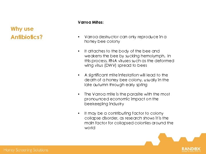 Varroa Mites: Why use Antibiotics? • Varroa destructor can only reproduce in a honey