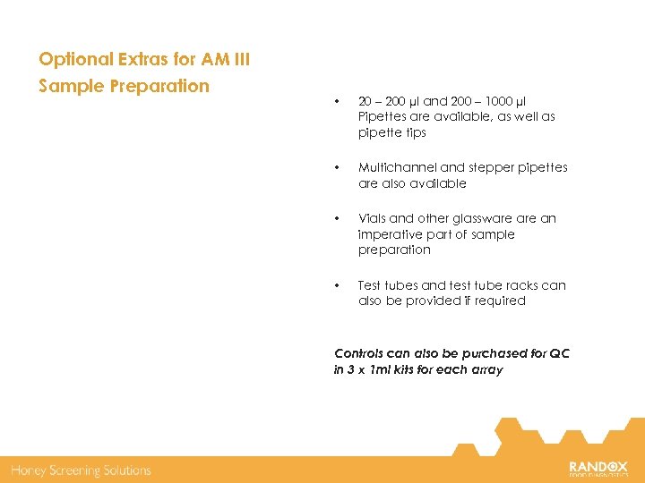 Optional Extras for AM III Sample Preparation • 20 – 200 µl and 200