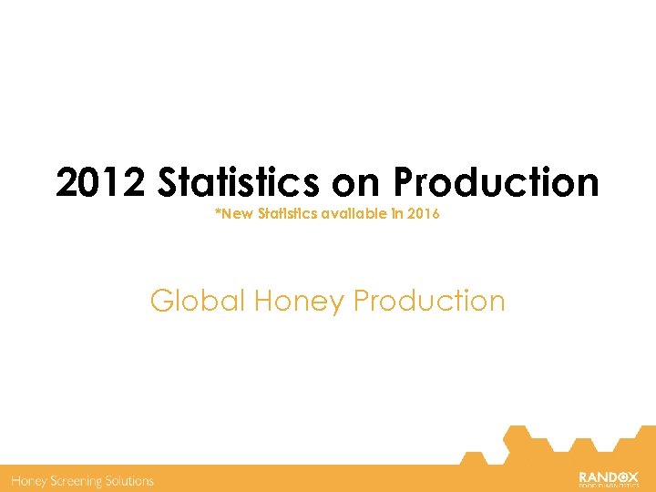 2012 Statistics on Production *New Statistics available in 2016 Global Honey Production 