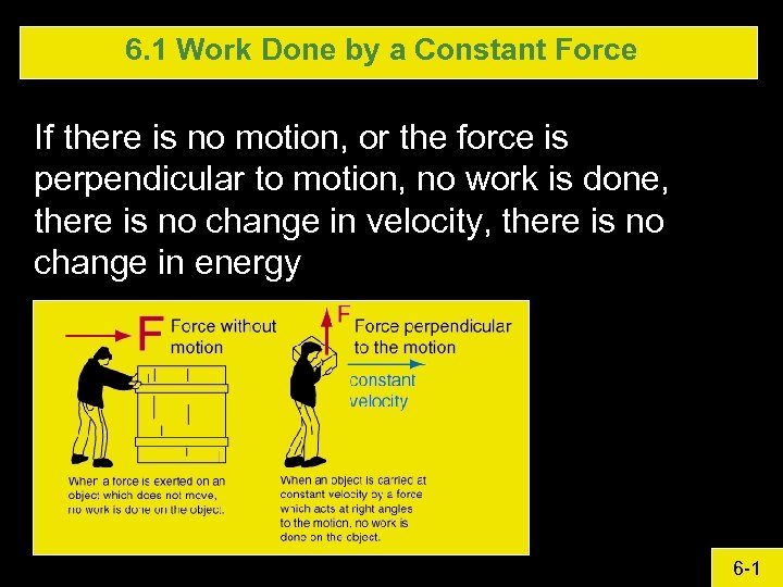 6. 1 Work Done by a Constant Force If there is no motion, or