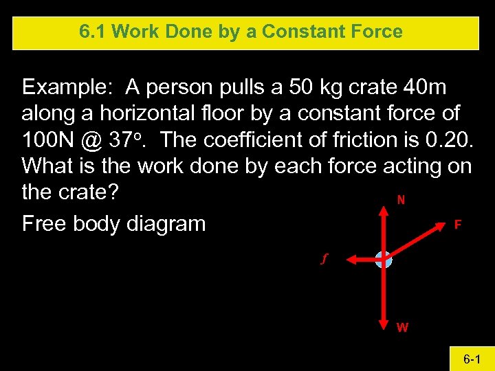 6. 1 Work Done by a Constant Force Example: A person pulls a 50