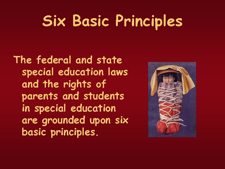 Six Basic Principles The federal and state special education laws and the rights of