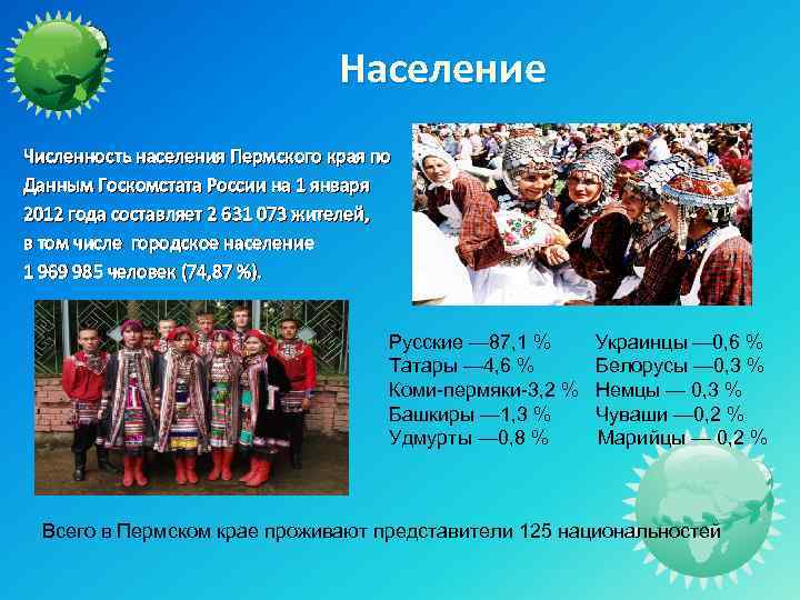 Население Численность населения Пермского края по Данным Госкомстата России на 1 января 2012 года