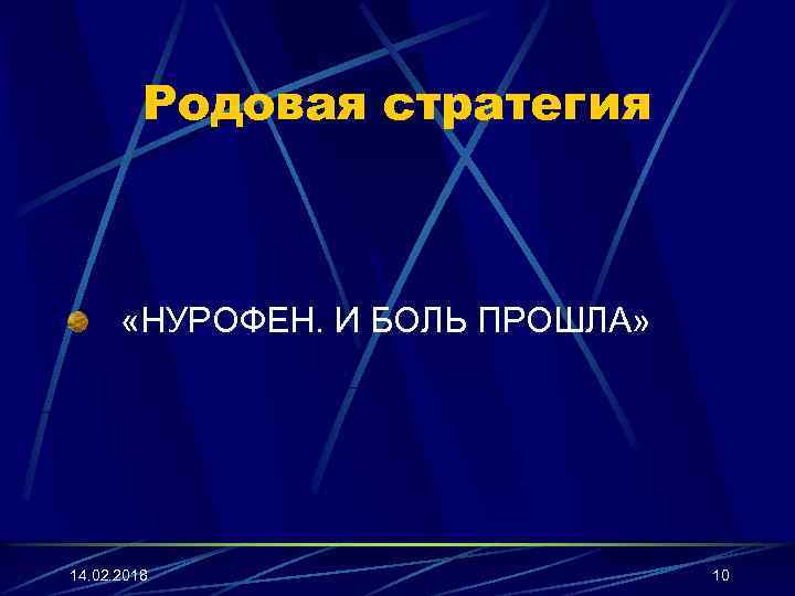 Родовая стратегия «НУРОФЕН. И БОЛЬ ПРОШЛА» 14. 02. 2018 10 