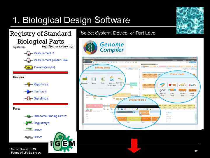 1. Biological Design Software Select System, Device, or Part Level http: //partsregistry. org September