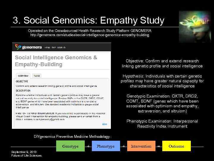 3. Social Genomics: Empathy Study Operated on the Crowdsourced Health Research Study Platform GENOMERA