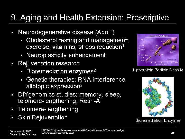 9. Aging and Health Extension: Prescriptive § § § Neurodegenerative disease (Apo. E) §