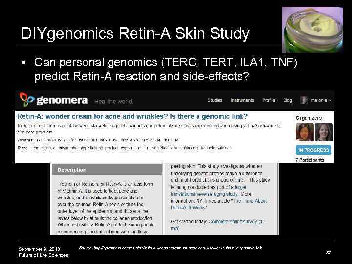 DIYgenomics Retin-A Skin Study § Can personal genomics (TERC, TERT, ILA 1, TNF) predict
