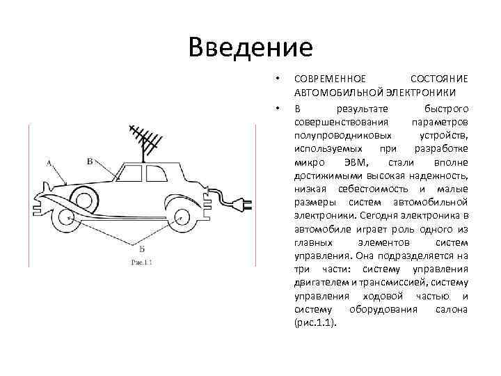 Введение • • СОВРЕМЕННОЕ СОСТОЯНИЕ АВТОМОБИЛЬНОЙ ЭЛЕКТРОНИКИ В результате быстрого совершенствования параметров полупроводниковых устройств,