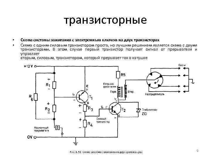 Два транзистора. Схема транзисторной системы зажигания. Схемы транзистора и бесконтактной системы зажигания. Схема простого транзисторного зажигания автомобиля. Схемы автомобильных транзисторных систем зажигания.