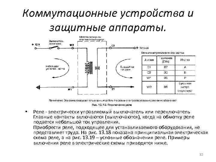 Коммутационные устройства и защитные аппараты. • Реле - электрически управляемый выключатель или переключатель Главные