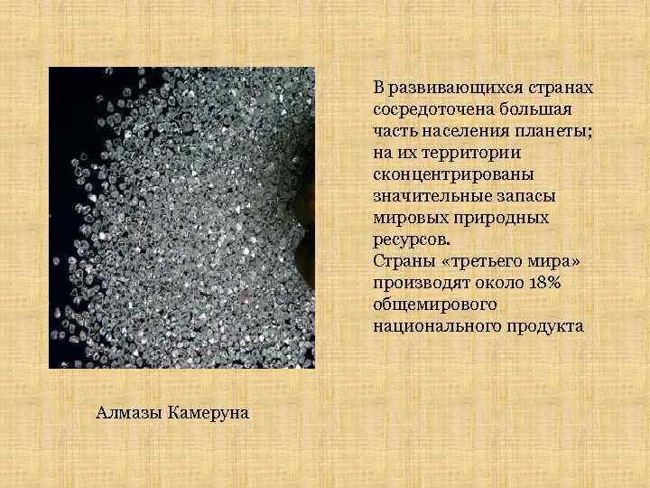В развивающихся странах сосредоточена большая часть населения планеты; на их территории сконцентрированы значительные запасы