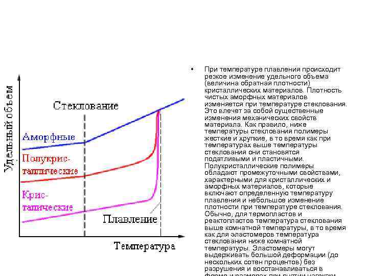  • При температуре плавления происходит резкое изменение удельного объема (величина обратная плотности) кристаллических