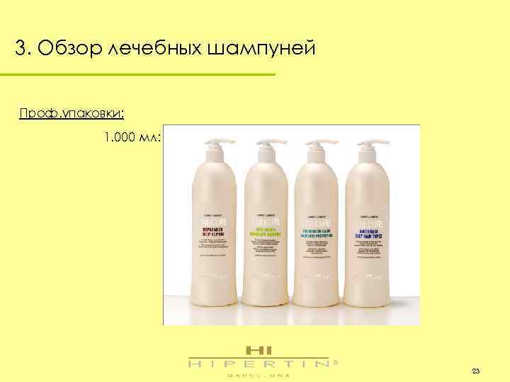 3. Обзор лечебных шампуней Проф. упаковки: 1. 000 мл: 23 